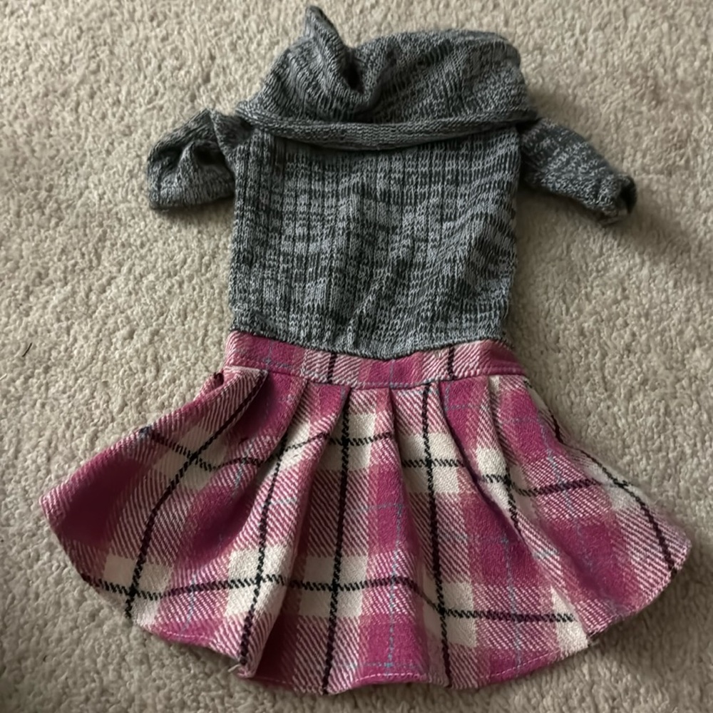 Gray pink plaid dog dress size S (small dogs)